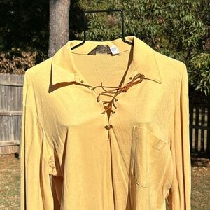 Vintage Ponderosa L Western Lace Up Neck Shirt Arnel Creamy Yellow As Is